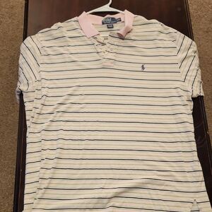Polo by Ralph Lauren Pink and White Striped Polo Shirt